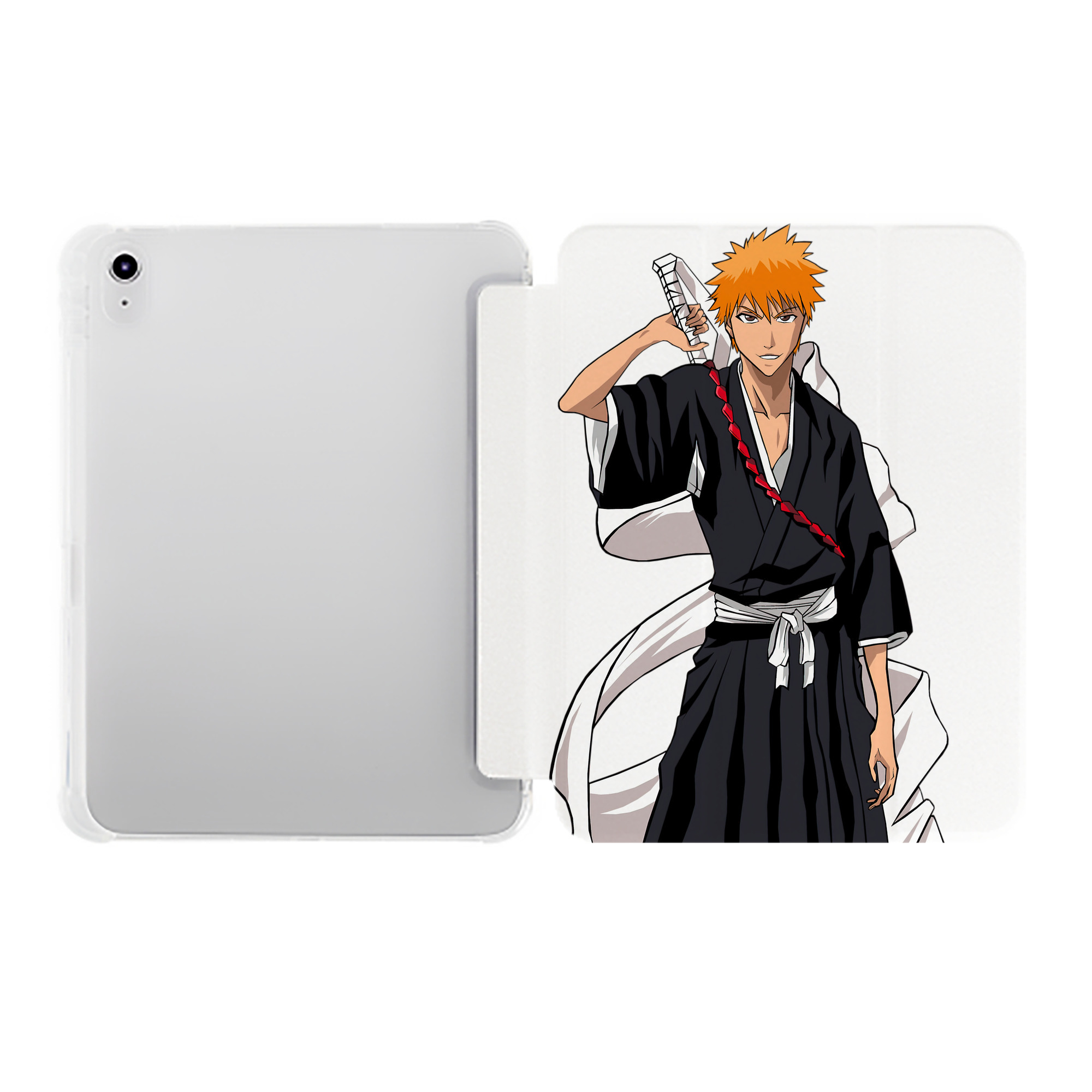 （画像用） ブリーチ 黒崎一護（くろさき いちご）BLEACH Kurosaki Ichigo IPad ケース ペン収納付き 三つ折りスタンド PUレザー×シリコン 対応機種9.5/10.5/10.9インチ